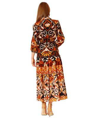 Women's Printed 3/4-Sleeve Midi Dress