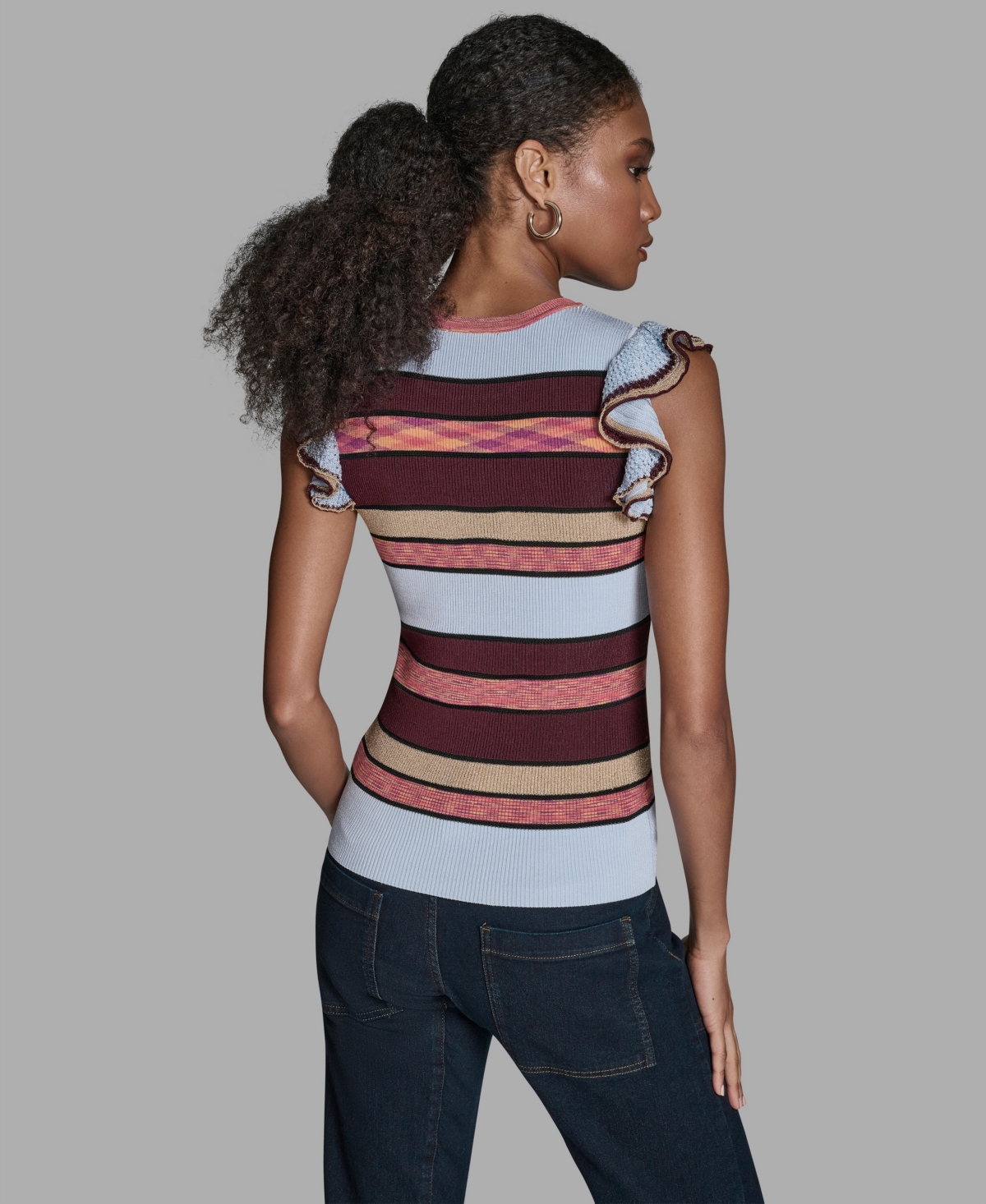 Bcbg Women's Stripe Short Flutter-Sleeve Crewneck Sweater