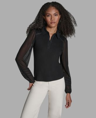 BCBG - Women's Long-Sleeve Collared Neck Top