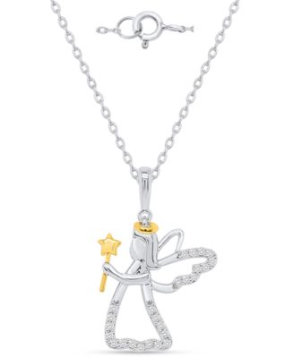 Macy's - Diamond Pendant Necklace (1/10 ct. t.w.) in Sterling Silver and 14k Gold-Plated Sterling Silver and White Rhodium