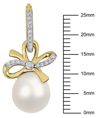 Cultured Freshwater Pearl (9-10mm) & White Sapphire Bow Drop Earrings (3/8 ct. t.w.) in 18k Gold Flash Plated Sterling Silver