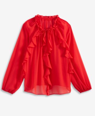 Women's Ruffle-Trim V-Neck Blouse, Macy's Exclusive