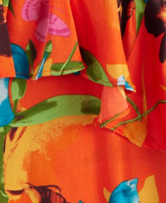 Women's Printed Ruffled Cold-Shoulder Top, Macy's Exclusive 