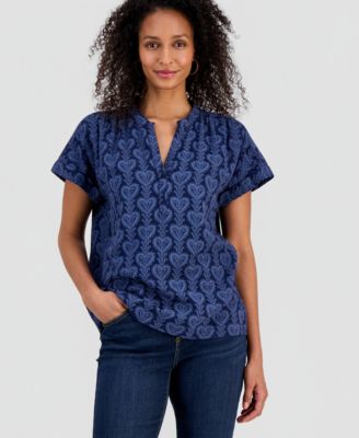 Style & Co - Women's Printed Split-Neck Popover Top