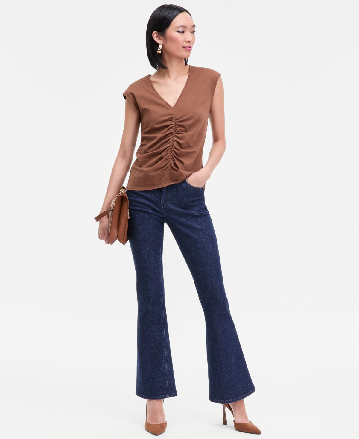 I.n.c. International Concepts Women's Cotton Ruched V-Neck Top, Macy's Exclusive