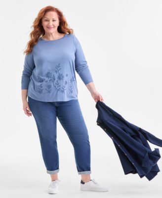 Plus Size Embroidered Boat-Neck Top, Macy's Exclusive