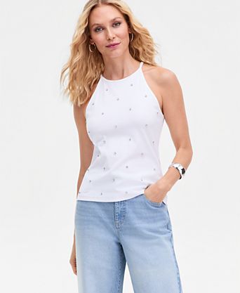Women's Crystal Embellished Halter Tank Top