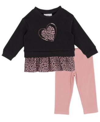 Rare Editions - Baby Girls 2-Piece Heart Printed Sweatshirt and Leggings Set