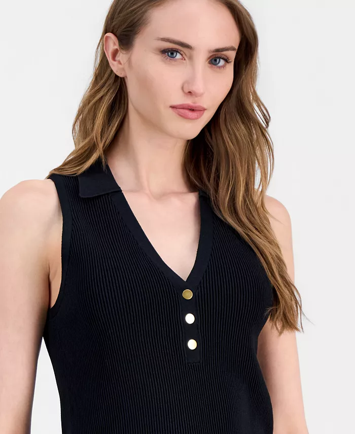 Women's Sleeveless Polo Sweater - thumbnail 7