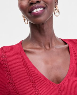 Women's V-Neck Short Sleeve Ribbed Knit Sweater, Macy's Exclusive