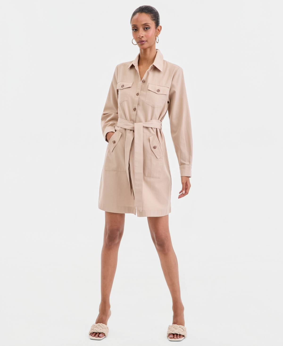 I.n.c. International Concepts Women's Long-Sleeve Belted Shirtdress, Macy's Exclusive