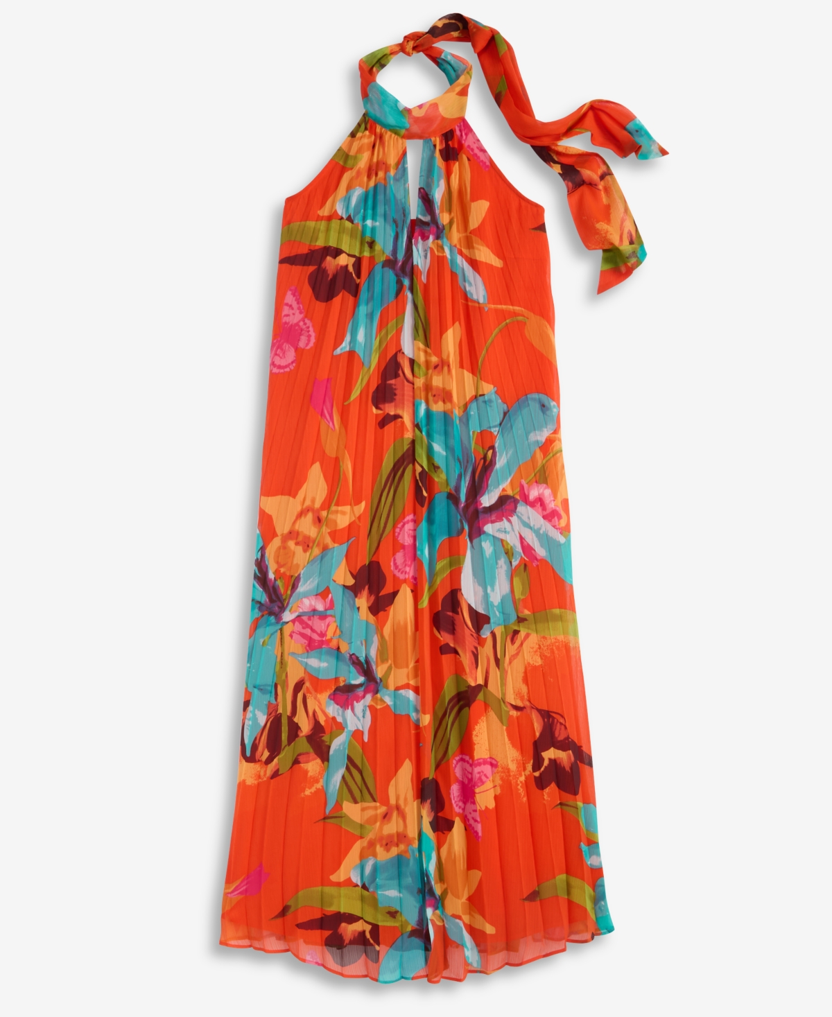 Inc International Concepts Women's Floral-print Pleated Halter Maxi Dress, Macy's Exclusive In Multi