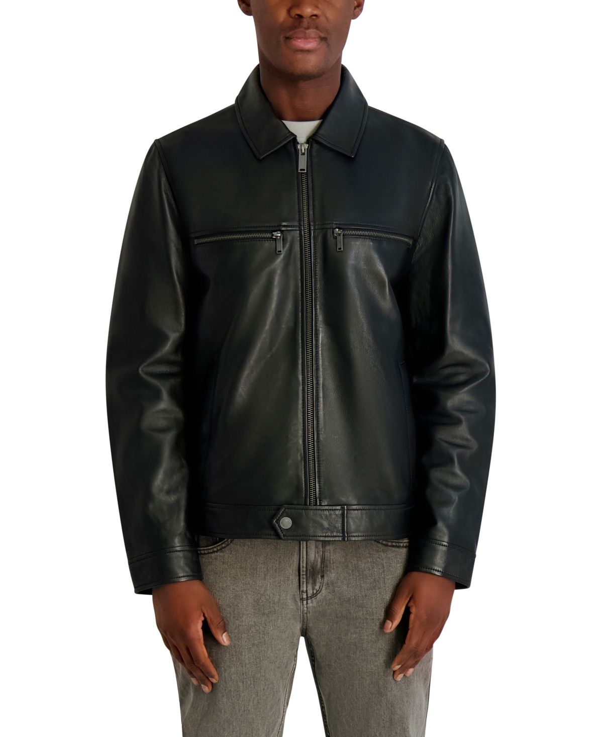 Karl Lagerfeld Paris Men's Collared Leather Jacket