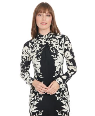 Women's Long-Sleeve Criss-Cross Neck Midi Dress