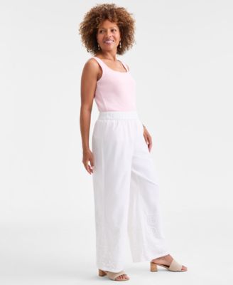 Women's Wide Leg Crochet Embroidery Patchwork Pants, Macy's Exclusive