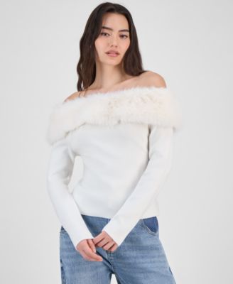 Women's Off-The-Shoulder Faux-Fur-Trim Top, Macy's Exclusive