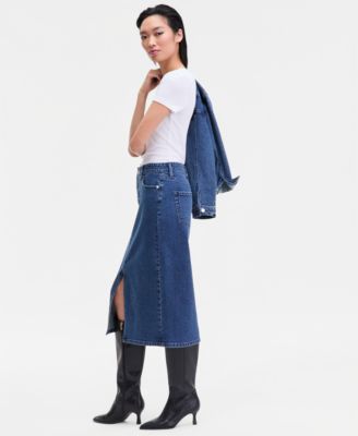 Women's Studded Denim Cotton Midi Skirt, Macy's Exclusive