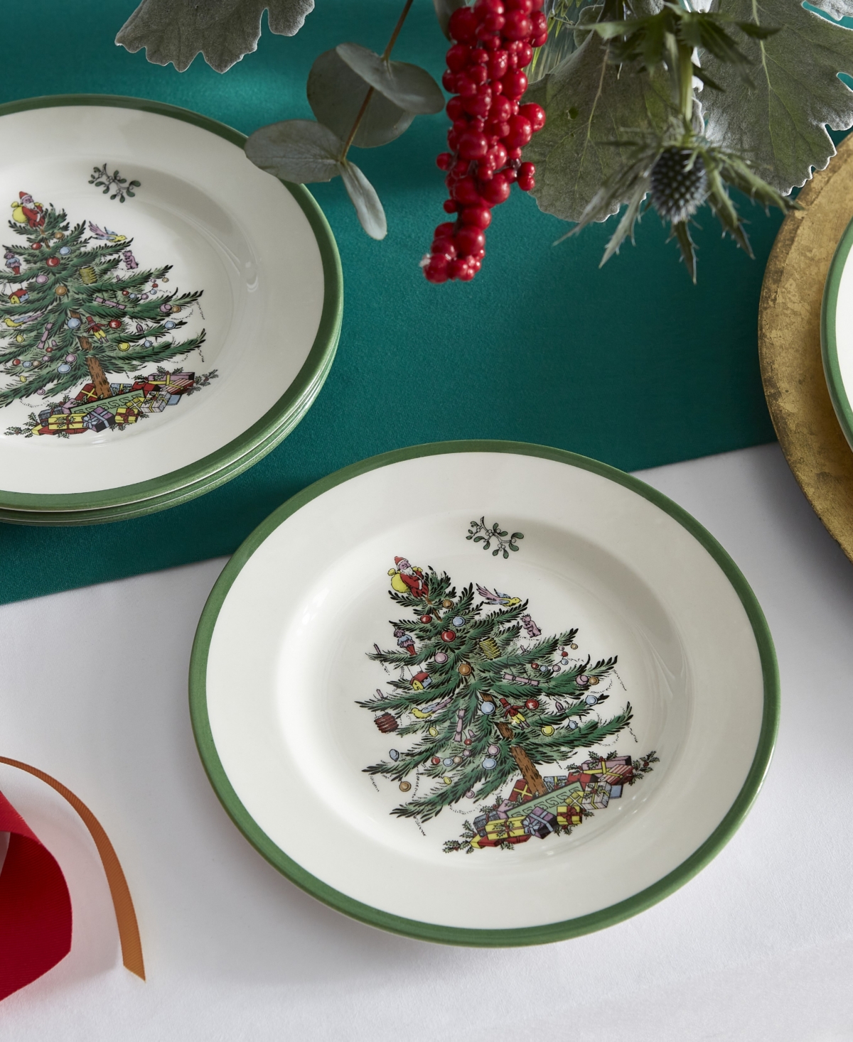 Spode Christmas Tree Salad Plates, Set Of 8 In Green