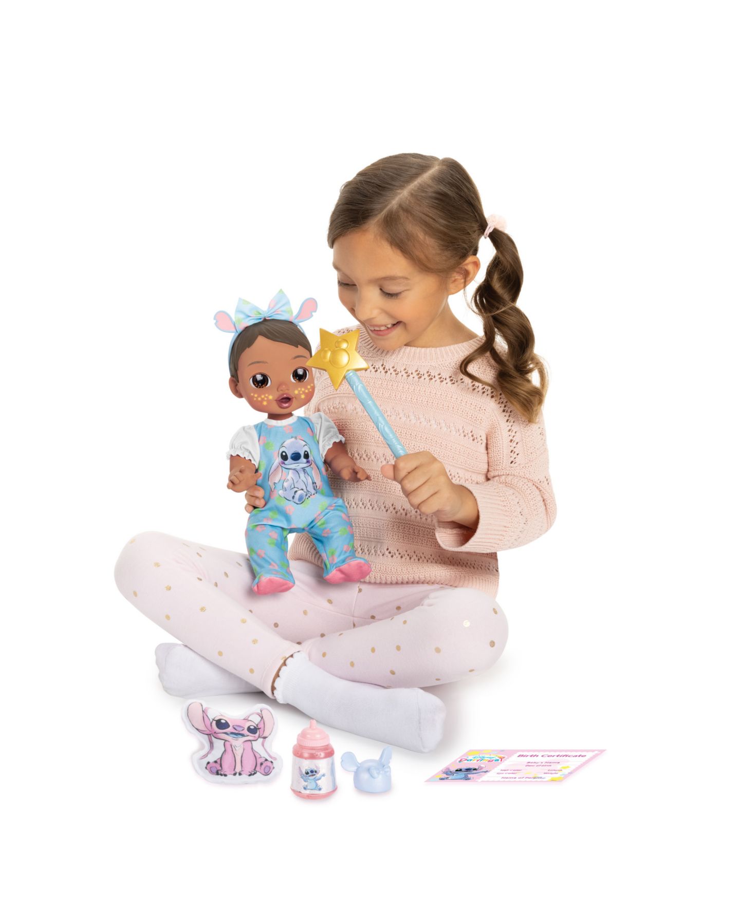 Детская кукла Disney Darlings Stitch Latina 13" Interactive Baby Doll with Open & Close Light-Up Eyes, Ages 2+ — фото 6