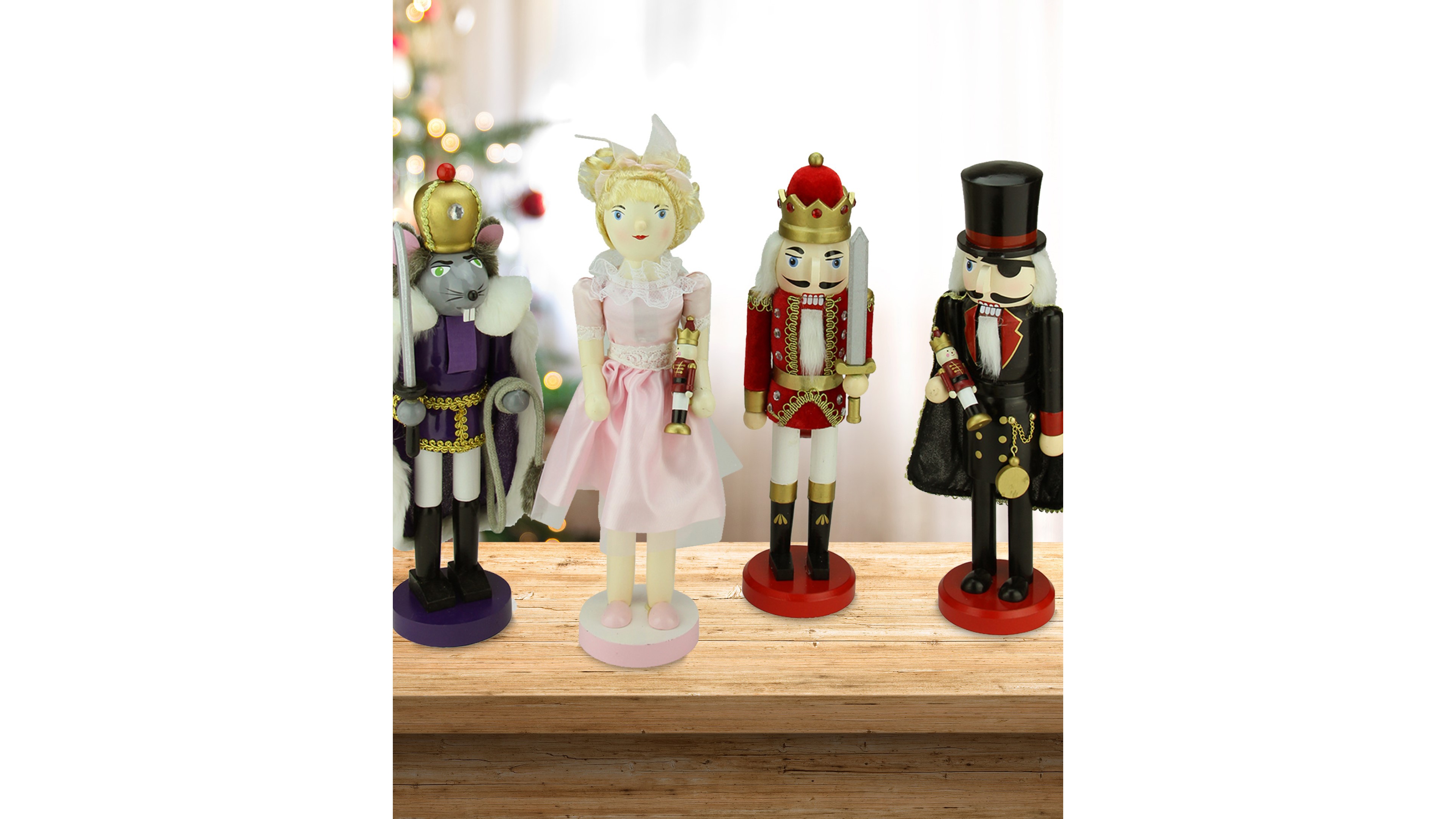 Northlight Set of 4 Decorative Wooden Nutcracker Suite Ballet Christmas Decorations