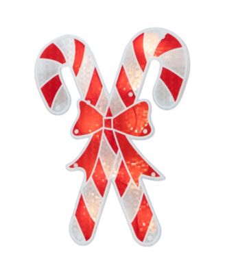 12" Lighted Holographic Candy Cane Christmas Window Silhouette Decoration
