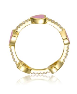 Girls/Teens Sterling Silver 14K Gold Plated with Cubic Zirconia Colored Enamel Heart Stacking Ring