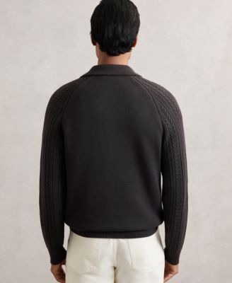 Men's Half-Button Cable-Knit Wool Shirt