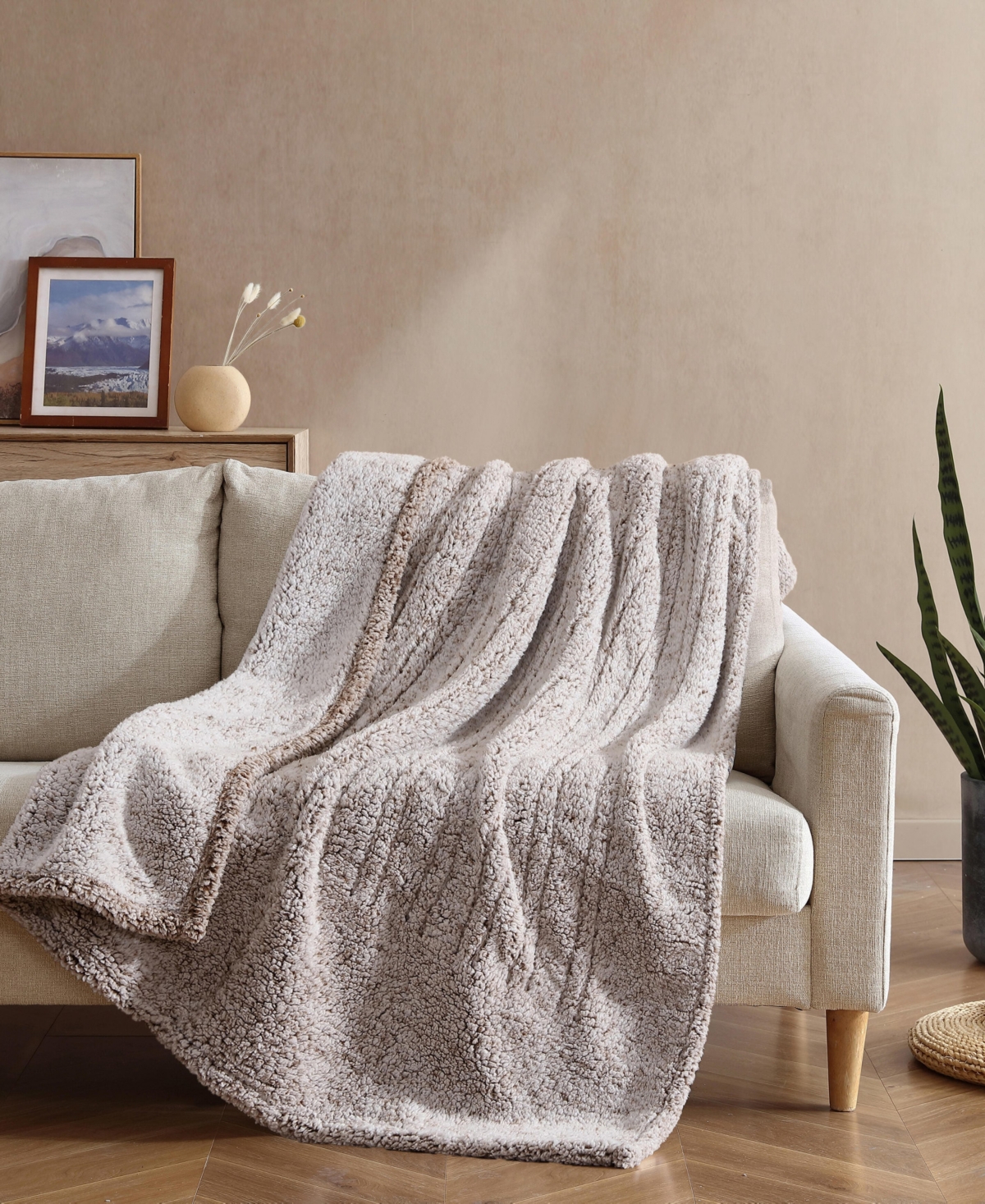 Eddie Bauer Lookout Mountain Tipped Print Sherpa Heated Blanket, King In Brown