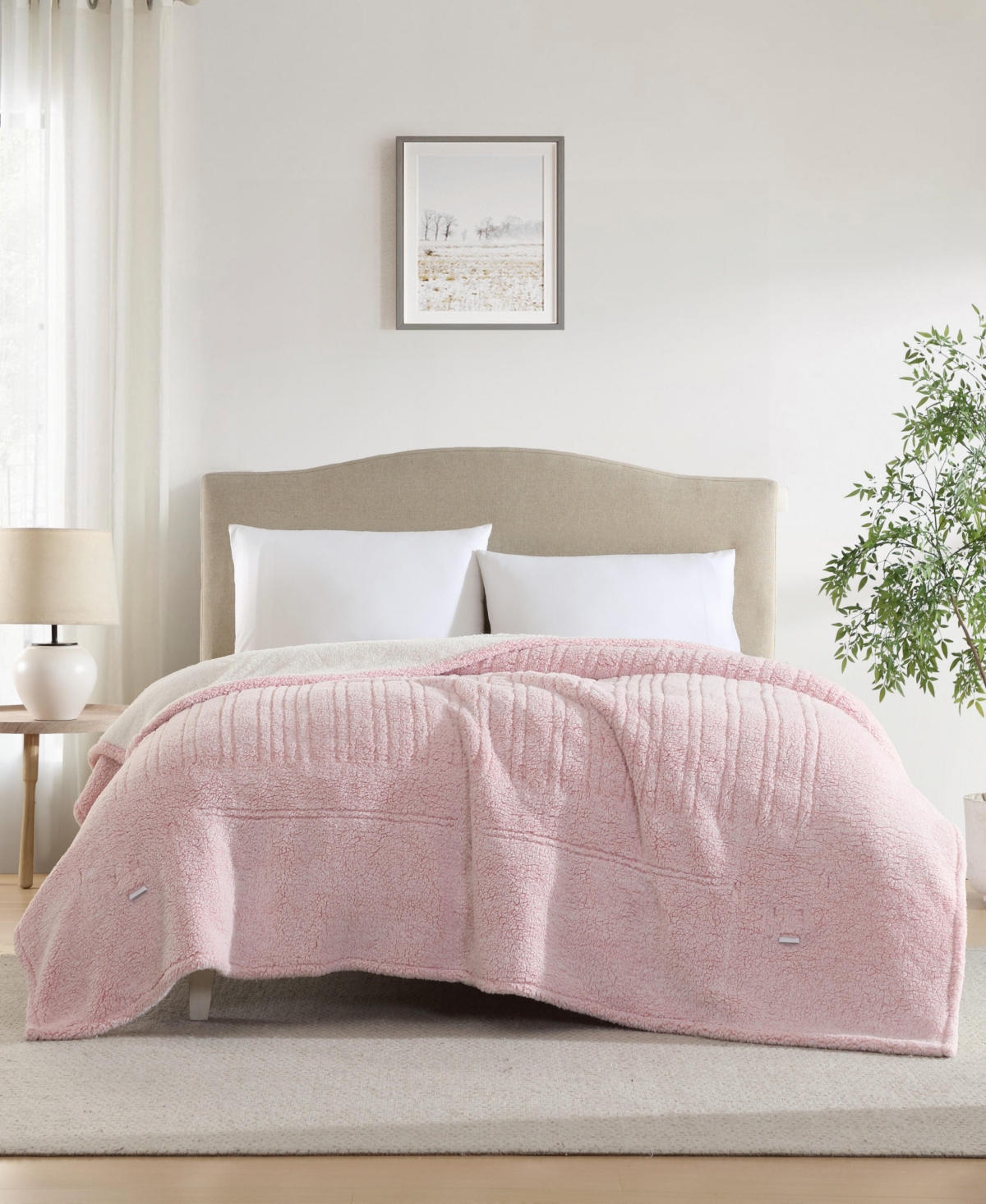 Laura Ashley Clarabelle Tipped Print Sherpa Heated Blanket, Twin