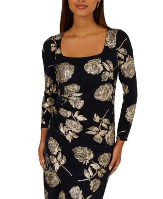 Women's Floral Metallic Long-Sleeve Dress