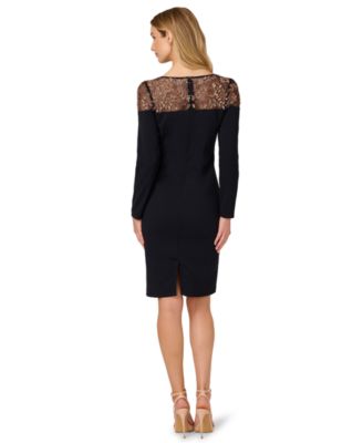 Women's Beaded Illusion Long-Sleeve Sheath Dress