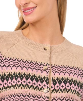 Women's Crewneck Fair Isle Long-Sleeve Cardigan Sweater