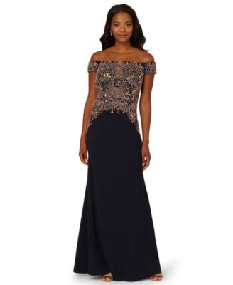 Adrianna Papell - Women's Beaded Off-The-Shoulder Maxi Dress