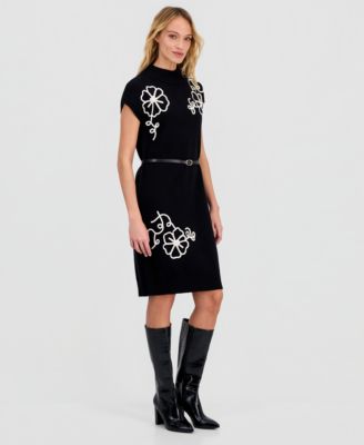 Women's Floral-Embroidered Sweater Dress