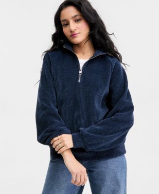Madden Girl Juniors' Ribbed Knit Quarter-Zip Sweatshirt - Macy's