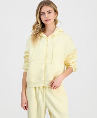 Juniors' Zip-Front Printed Pipping Drawstring Hoodie