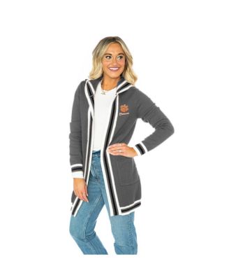 Gameday Couture - Women's Gray Clemson Tigers Tri-Blend Rounded Stripe Cardigan