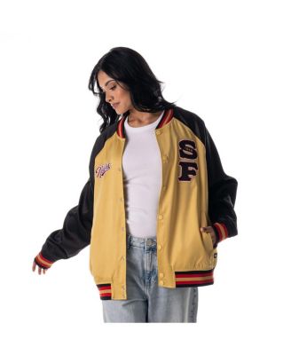 Women's Gold San Francisco 49ers Oversized Satin Raglan Full-Snap Bomber Jacket