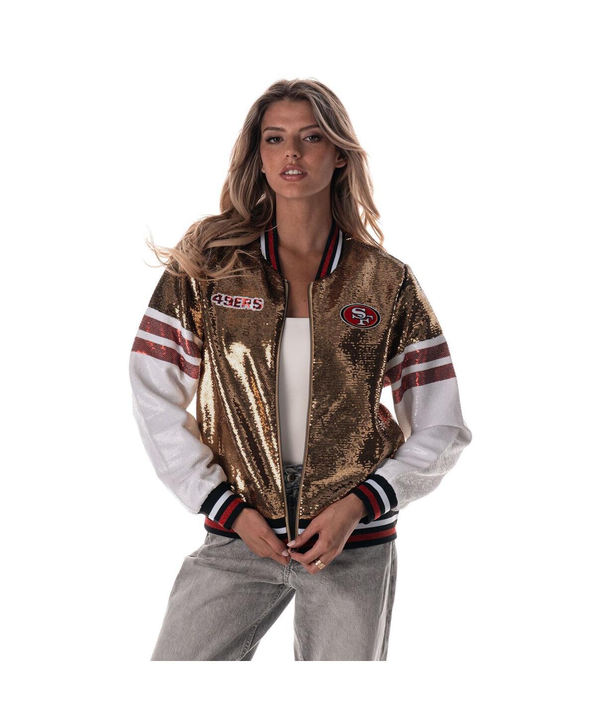 The Wild Collective Women's Gold San Francisco 49ers Sequin Bomber Jacket