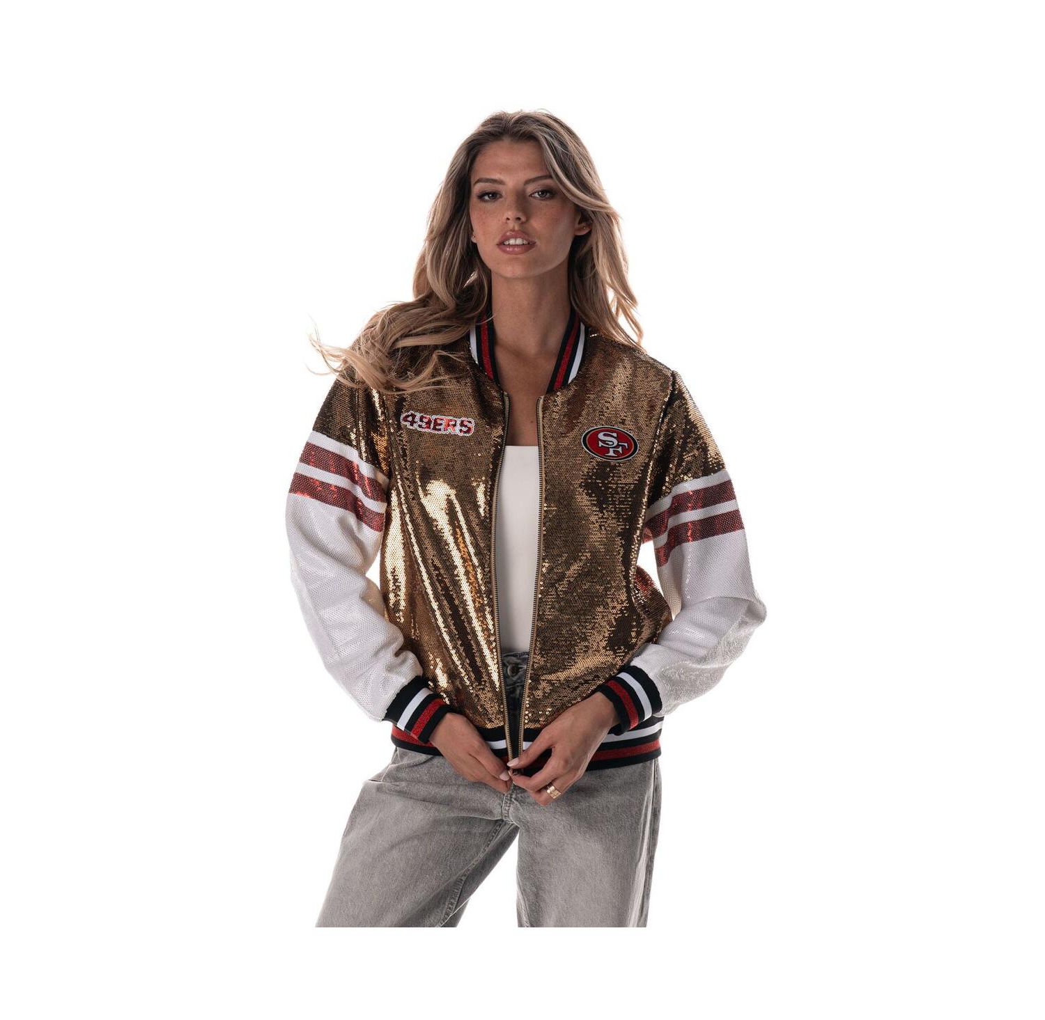 Women's Gold San Francisco 49ers Sequin Bomber Jacket