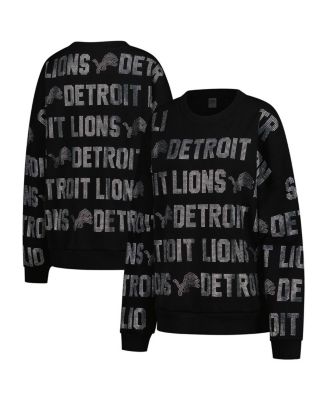 Gameday Couture - Women's Black Detroit Lions Oversized Hype Era Rhinestone Text Sweatshirt