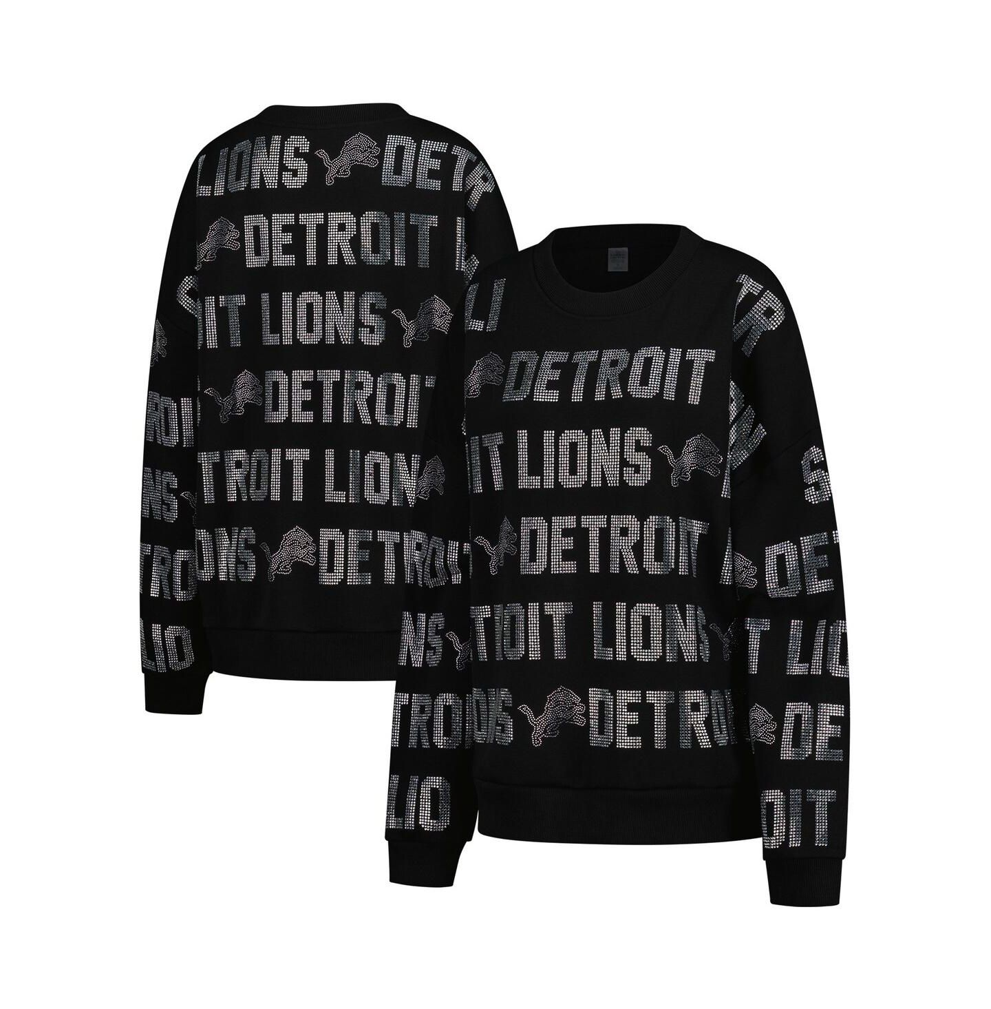 Женский свитшот Gameday Couture Black Detroit Lions Oversized Hype Era Rhinestone Text — фото 1