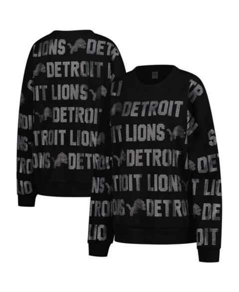 Женская толстовка Gameday Couture Black Detroit Lions Oversized Hype Era Rhinestone Text
