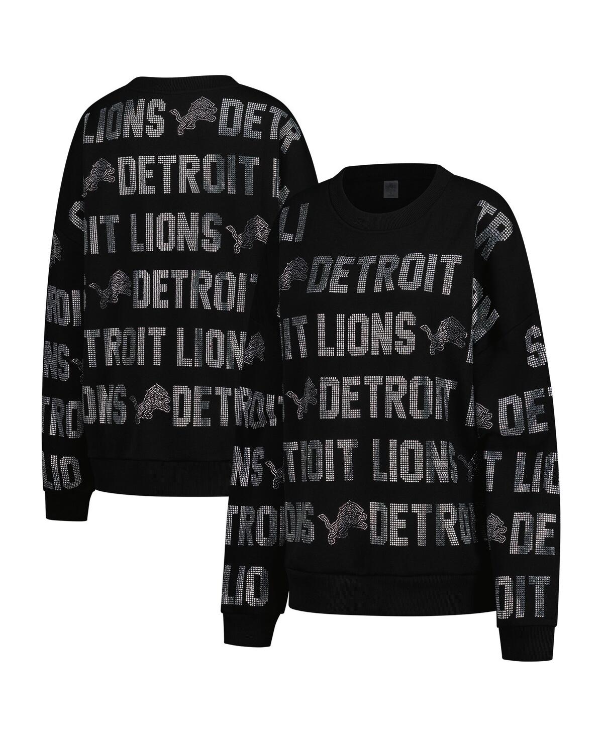 Gameday Couture Women's Black Detroit Lions Oversized Hype Era Rhinestone Text Sweatshirt