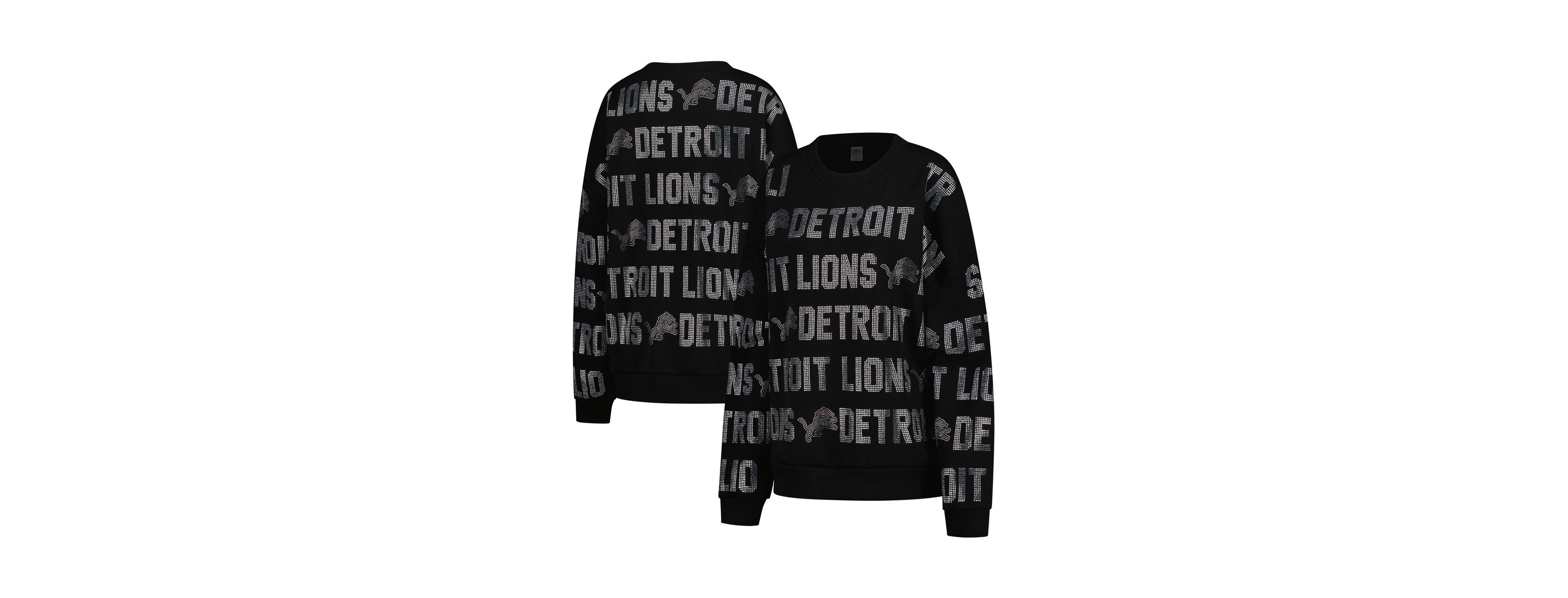 Gameday Couture Women's Black Detroit Lions Oversized Hype Era Rhinestone Text Sweatshirt