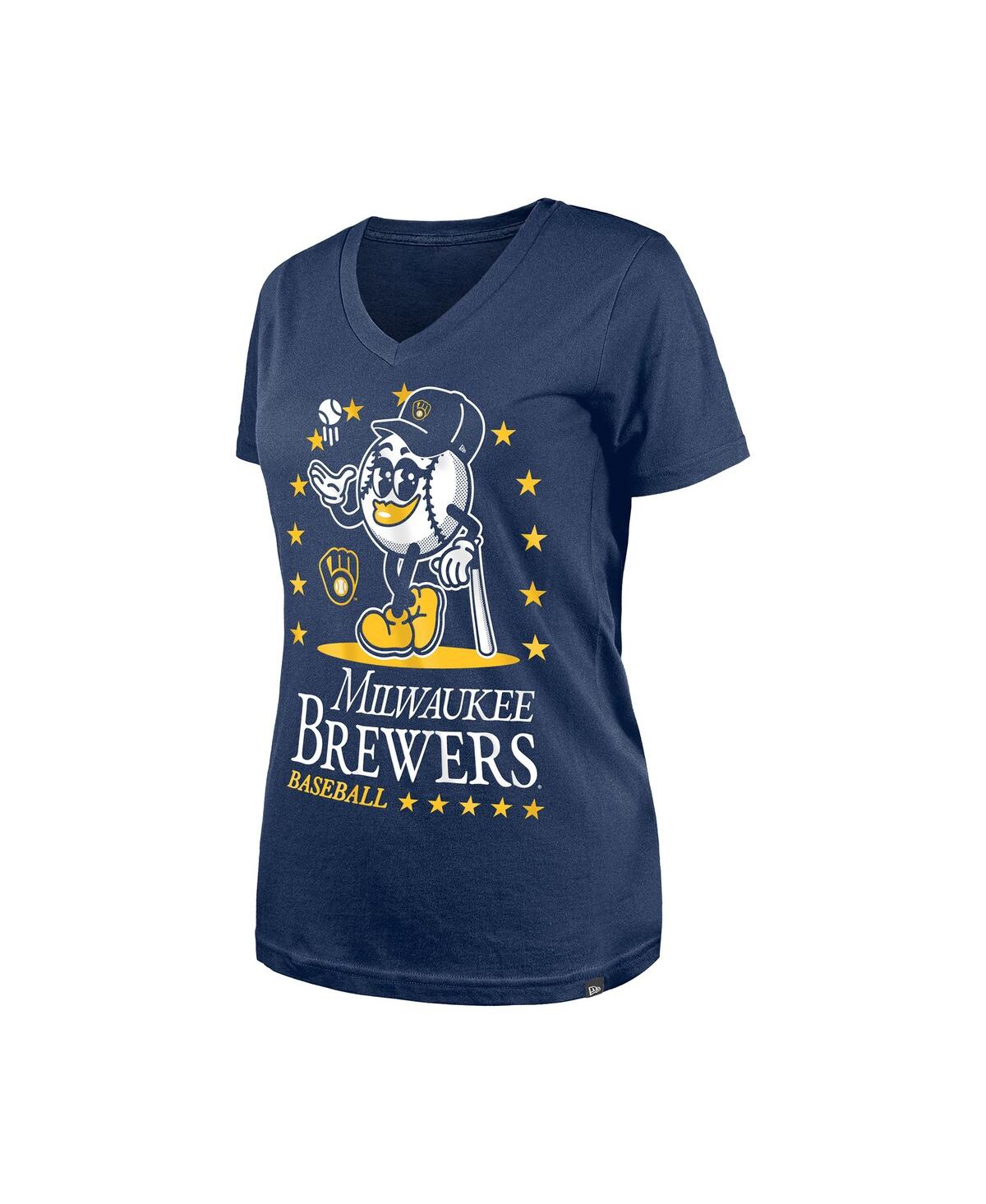 New Era Women's Navy Milwaukee Brewers Little Miss 2 V-Neck T-Shirt