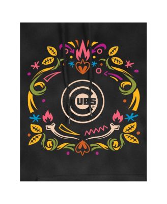Women's Black Chicago Cubs Día de Muertos Mineral Wash Hoodie Sweatshirt