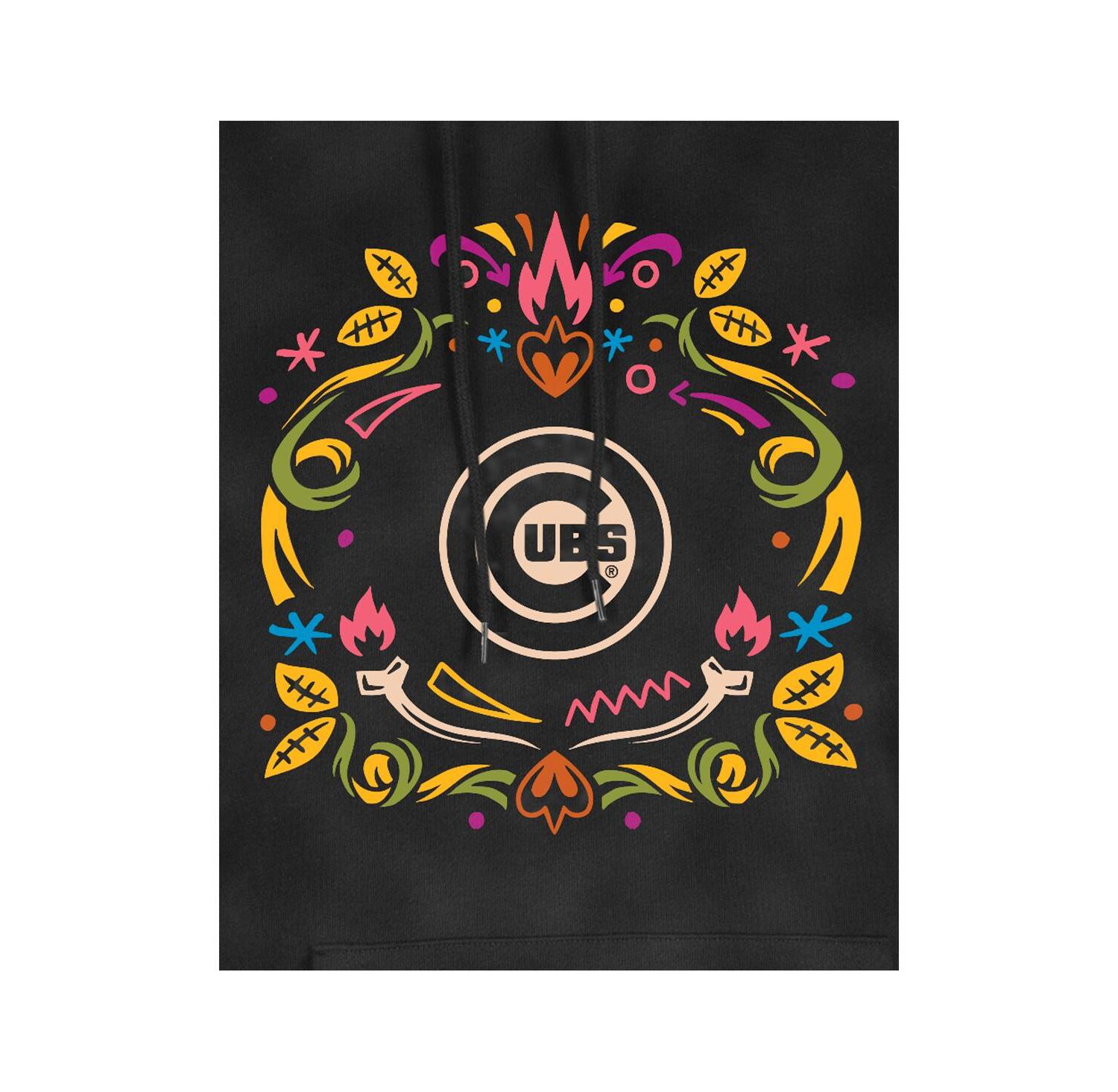 Women's Black Chicago Cubs Día de Muertos Mineral Wash Hoodie Sweatshirt