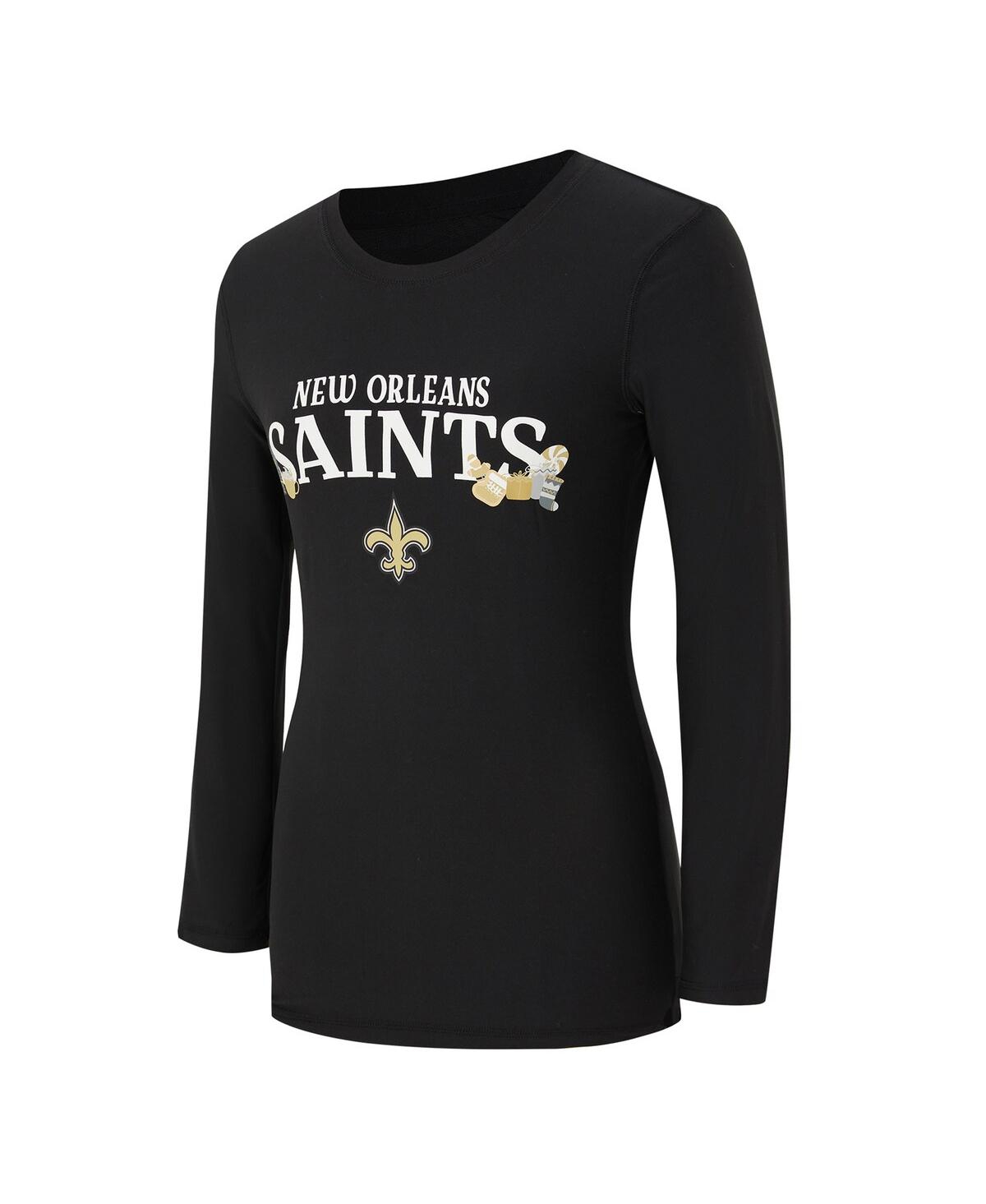 Concepts Sport Women's 2-Piece Black New Orleans Saints Chestnut Long Sleeve T-Shirt and Pants Sleep Set