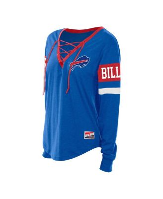 Women's Blue Buffalo Bills Plus Size Throwback Lace-Up Long Sleeve T-Shirt